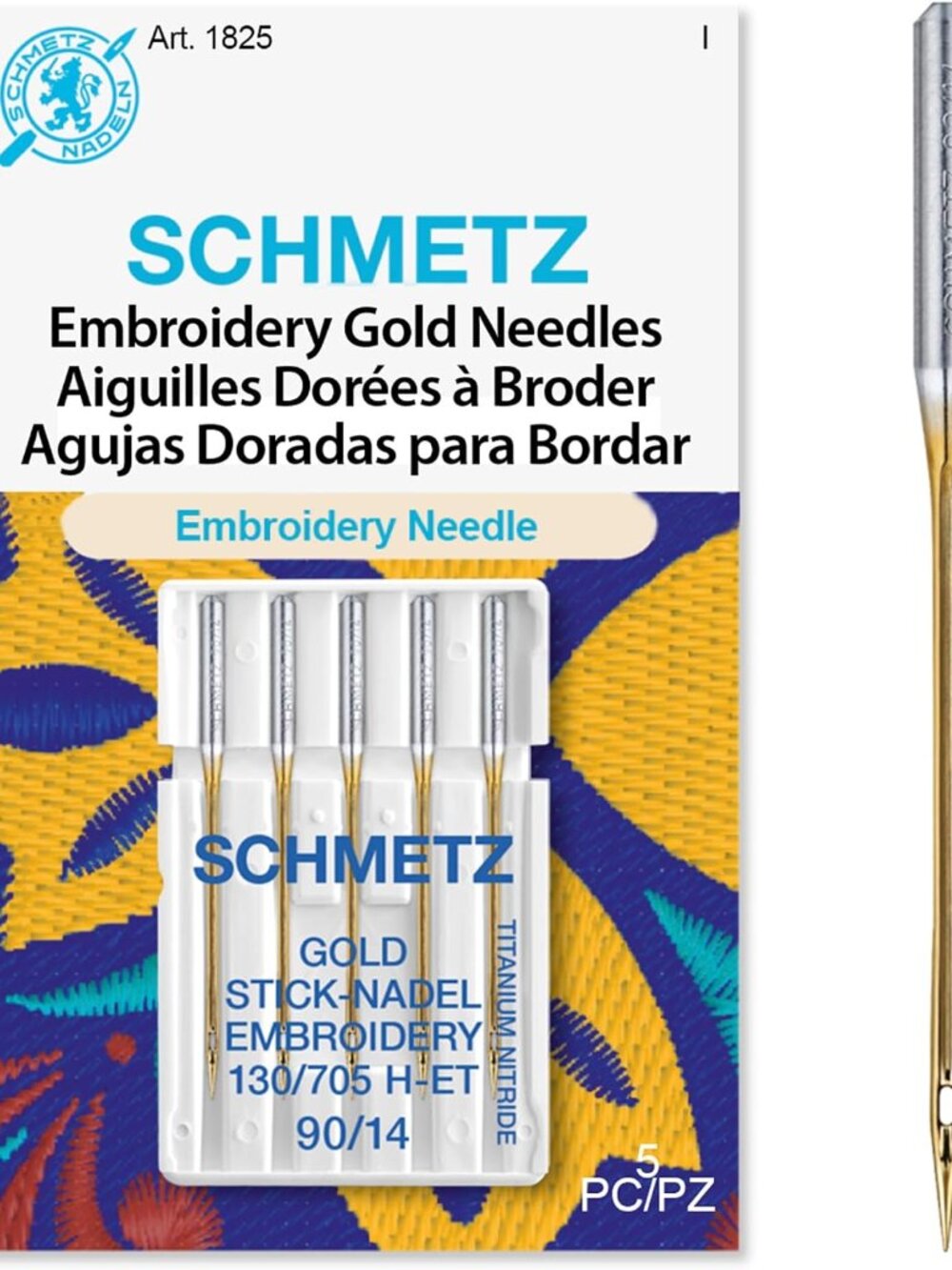 Gold Embroidery Sewing Machine Needles - Titanium Coated for Smooth Stitching, S